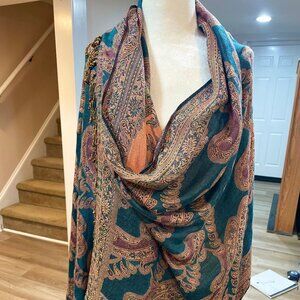 Pashmina Teal and Terra Cotta Shawl
